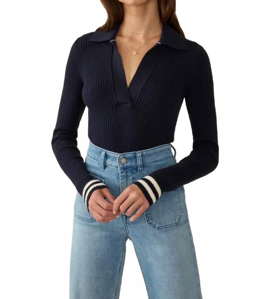 NEW FAHERTY shiloh sweater polo top - plus in navy retro stripe